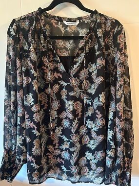Penningtons Black Floral Sheer V-Neck Blouse